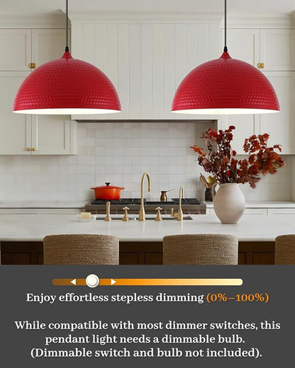 16 inch Red Pendant Light 2 Pack, Hammered Large Industrial Pendant Lights Kitchen Island, Oversive Red Dome Pendant Light for Kitchen Island, Dining Room, Bar