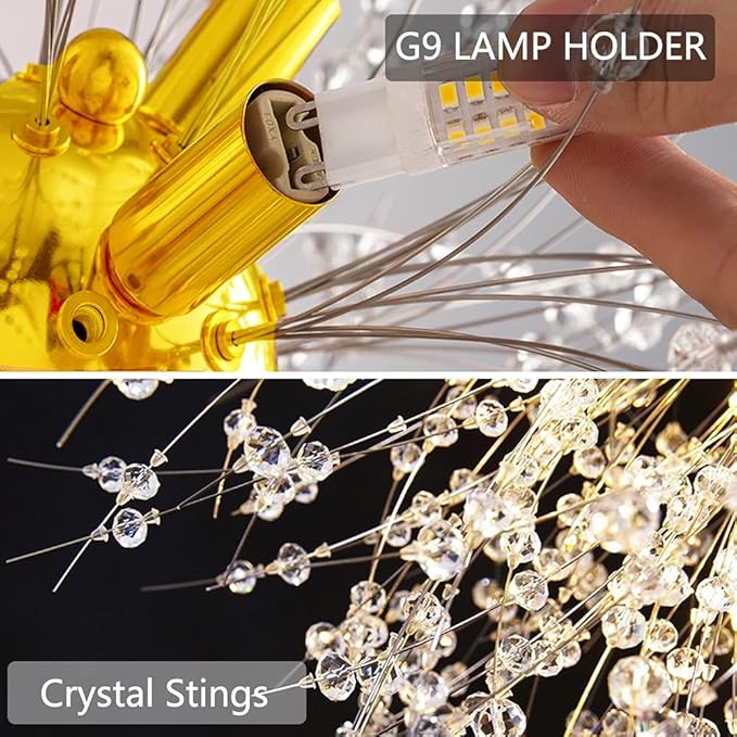 Gold Crystal Chandeliers 12-Light Modern Dandelion Light Fixture,Firework Chandelier,Personalized Ceiling Hanging Lighting for Bedroom,Dining Room,Living Room Chandelier