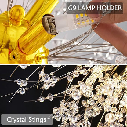 Gold Crystal Chandeliers 16-Light Modern Light Fixture,Firework Chandelier,Personalized Ceiling Hanging Lighting for Living Room,Bedroom,Dining Room,Office Chandelier