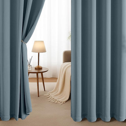Simplebrand Stone Blue Curtains for Bedroom Living Room 90 Inches Long 2 Panels Set, Room Darkening Thermal Insulated Curtains & Drapes, Solid Grommet Noise Reducing Window Treatment, W50 x L90 Inch
