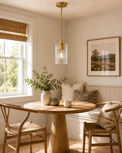 Brass Pendant Lights Kitchen Island 2 Pack, Farmhouse Gold Pendant Lighting with Clear Glass Shade, Mini Hanging Light Fixture for Kitchen Sink Dining, AD-22281-1P2-GD-C