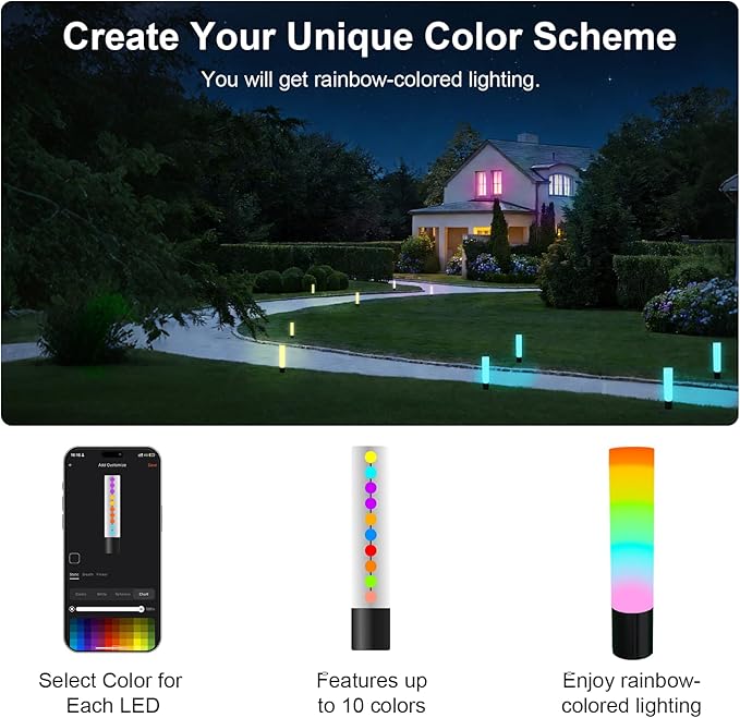 VTimes Outdoor Pathway Lights, Color Changing Walkway Lights, Waterproof Landscape Path Lights, APP/Control Box/Remote Control, Pathway Light Wired for Yard, Garage, Garden, Lawn Decor, 4 Pack