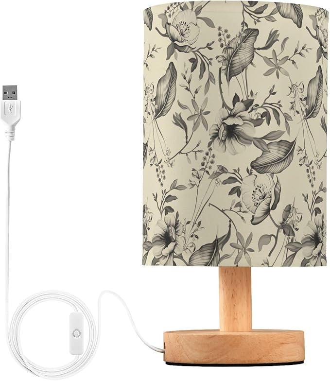 Bedside Table Lamp Vintage Flowers Floral Nightstand Lamp with Wood Desk Lamps for Bedroom Living Room Nursery Office Home Decor