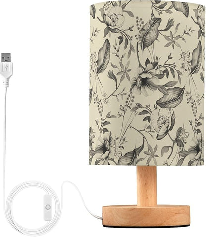 Bedside Table Lamp Vintage Flowers Floral Nightstand Lamp with Wood Desk Lamps for Bedroom Living Room Nursery Office Home Decor