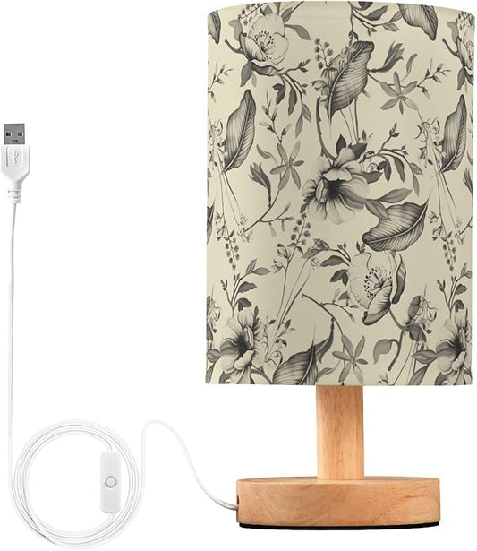 Bedside Table Lamp Vintage Flowers Floral Nightstand Lamp with Wood Desk Lamps for Bedroom Living Room Nursery Office Home Decor