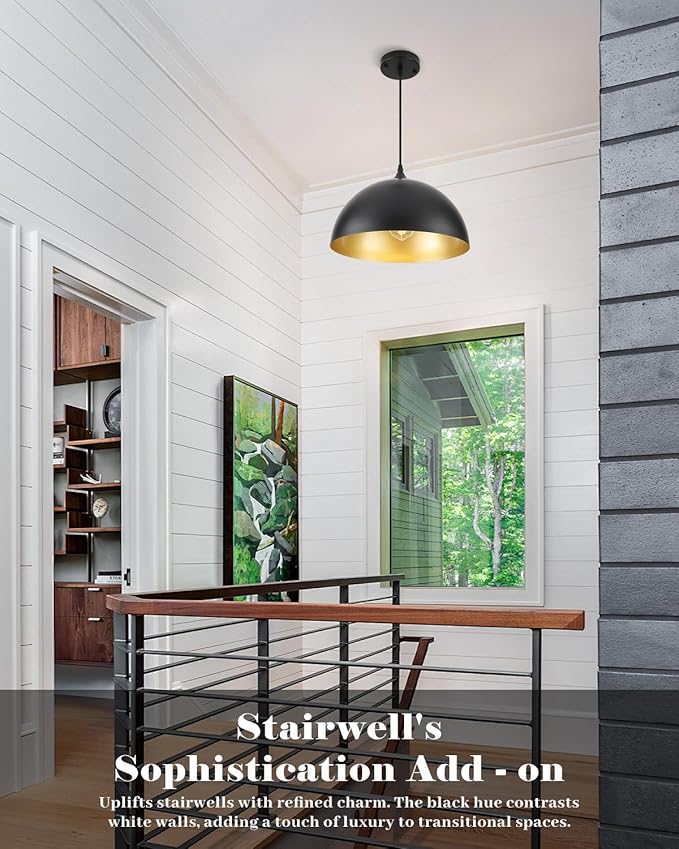 Black Pendant Lights Kitchen Island 3 Pack, 14 Inch Large Dome Pendant Light, Black and Gold Farmhouse Industrial Pendant Light, Island Pendant Lights for Kitchen, Dining Room