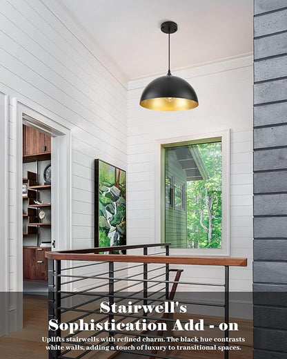 Black Pendant Lights Kitchen Island 3 Pack, 14 Inch Large Dome Pendant Light, Black and Gold Farmhouse Industrial Pendant Light, Island Pendant Lights for Kitchen, Dining Room