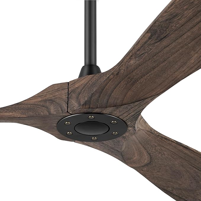 52" Ceiling Fans Without Light, Solid Wood Ceiling Fan with Remote Control and DC Motor, No Light, Modern Ceiling Fan with 3 Blades, Indoor Outdoor for Patios, Bedroom - Deep Brown