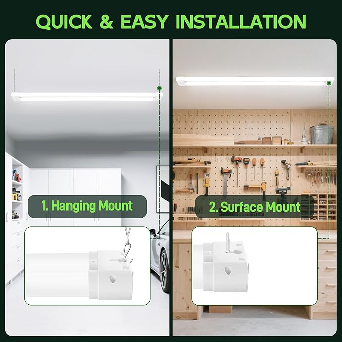 Hlite 4FT LED Shop Lights 5500LM - 3CCT Selectable 4000K/5000K/6500K, Adjustable Wattage 25W 34W 42W, Linkable Utility Light Fixture for Garage Ceiling Workshop,2 Pack