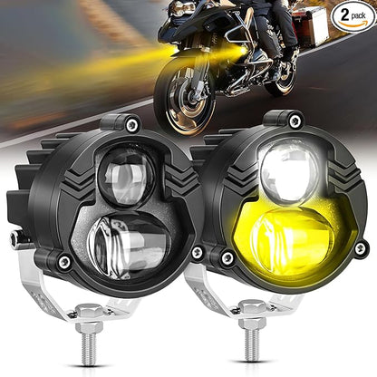 Nilight Motorcycle Driving Lights 2.7 inch White Amber Spot Beam Fog Light LED Pods IP67 Waterproof Auxiliary Offroad Lighting for Motorbike Dirt Bike e-Bike Scooter Snowmobile ATV UTV SUV Truck