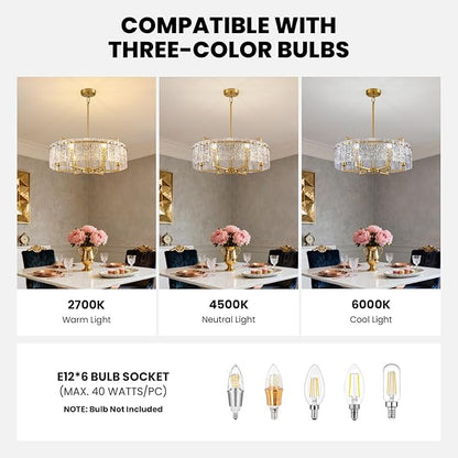 23.62" Gold Water Ripple Glass Chandeliers, 6-Light Modern Round Chandelier, Luxury Drum Chandelier Lighting Fixtures for Living Room Dining Room Kitchen Bedroom Foyer Hotel