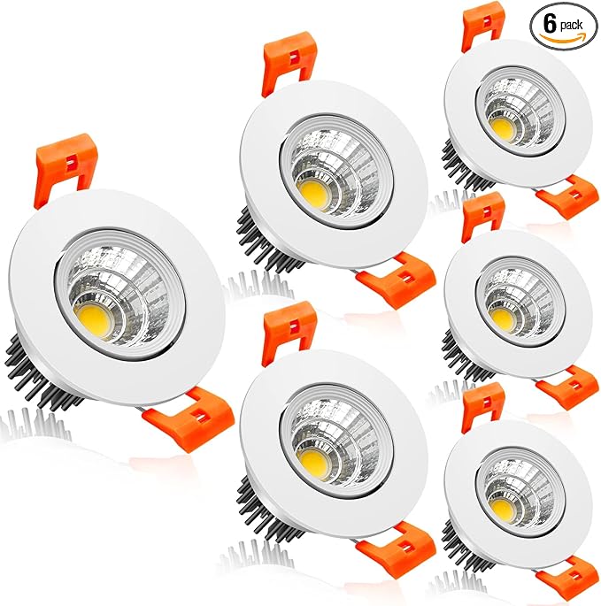 2Inch LED Recessed Ceiling Light, 3W Dimmable LED Downlight, Natural White 4000K, 60 Beam Angle COB Recessed Lights with Driver, 25W Halogen Bulbs Equivalent for Ceiling Lighting, White 6 Pack