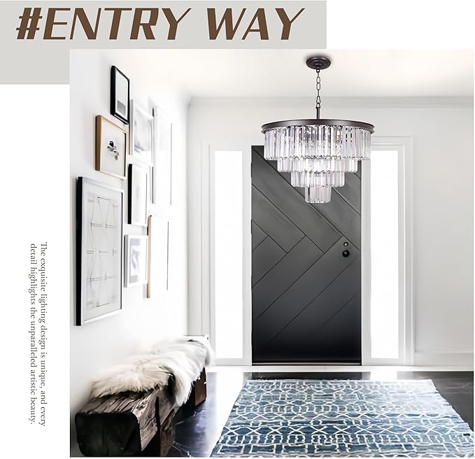 Oil Rubbed Bronze Crystal Modern Contemporary Chandeliers Pendant Ceiling Light 4-Tier Chandelier Lighting for Dining Room Living Room Bedroom Girls Room Dia 18"