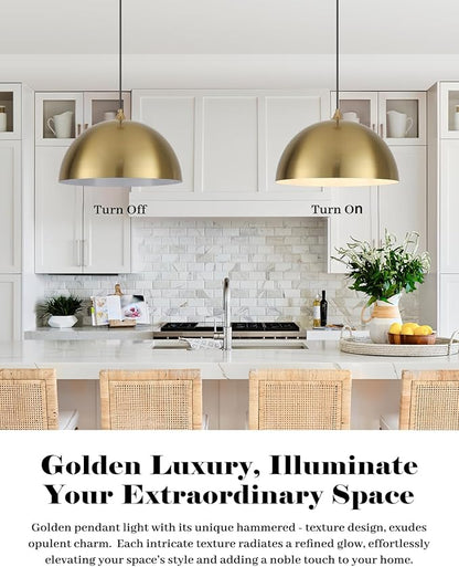 Gold Pendant Lights Kitchen Island, 16 Inch Gold Dome Pendant Light, Modern Farmhouse Pendant Light for Kitchen Island, Dining Room, Cafe, Bar, 2 Pack