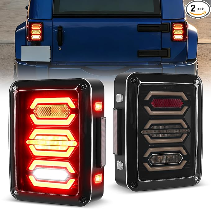 Nilight JK Tail Light LED Red Running Stop Brake Turn Signals Lights White Reverse Back Up DOT APPROVED Smoked Lens Taillight Compatible with 2007-2018 Wrangler JKU