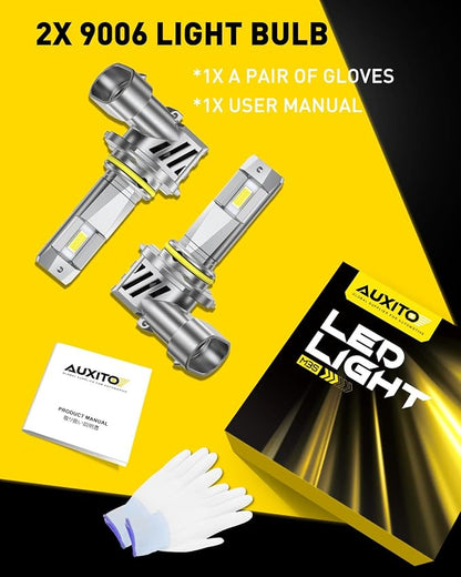 AUXITO 9006 Bulb HB4 Bulbs, 50000LM Brighter Ultra-Bright, Plug N Play, Long Lifespan, No Flicker, 99% Compatibility, 2PCS
