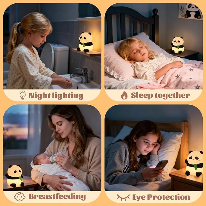 Panda Silicone Night Light for Kids, 50+ Hours Long Battery Life Squishy Touch Lamp with Auto Off Timer, Cute Rechargeable Nightlight for Toddler Baby Nursery Mothers Day Gift