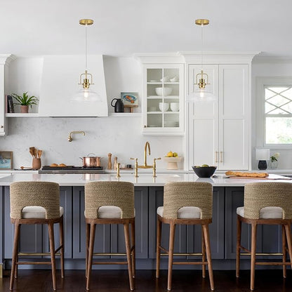 WILON Brass Gold Pendant Light Fixture, Modern Kitchen Pendant Lighting Over Island, Industrial Glass Pendant Light Over The Sink, Vintage Light for Dining Room Over Table Entry Foyer Bar