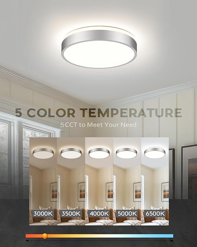 Ken & Ricky Flush Mount Ceiling Light, Dimmable Led Close to Ceiling Light Fixtures for Kitchen Bathroom Bedroom Hallway 5cct (Brushed Nickel,2PK, 12 Inch)