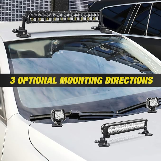 Nilight 2PCS Magnetic Base Light Bar Mounts Universal Fit Strong Sucker Holder W/Rubber Boot for LED Pod Work Lights Auxiliary Driving Lamp on Roof Hood of Off Road Truck SUV Tractor Golf Cart Boats
