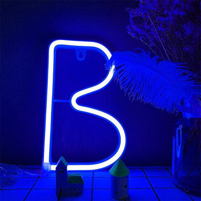 Blue Neon Letters Light LED Letter Signs USB/Battery Powered Lights LED Alphabet Sign Marquee Letter Decor Night Lights for Birthday Anniversary Bar Christmas Gifts Wedding Party Decoration (B)