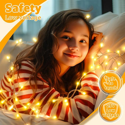 Ollny 120LED 40FT String Lights, Waterproof Connectable Fairy Lights with Timer 8 Modes, Warm White Plug in Indoor Light for Bedroom Classroom Outdoor Wedding Christmas Party Decorations