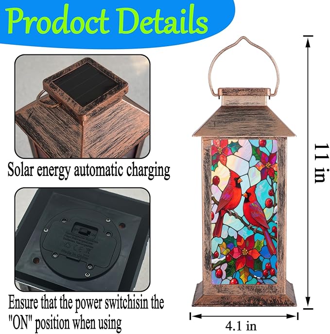 Solar Lanterns Outdoor Waterproof,Garden Decor Metal Hanging Decorative Solar Lights,Mothers Day Gifts,Birthday Gifts for Women Mom Grandma,Gardening Gifts for Yard,Patio, Lawn,Tabletop(Cardinal)