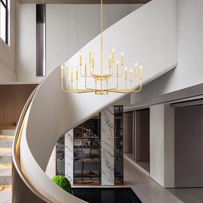 Gold Chandeliers for Dining Room Light Fixture Over Table, Modern Farmhouse Chandeliers for Living Room,18-Lights Industrial Metal Candle Lighting Fixtures for Entryway Kitchen Island Foyer