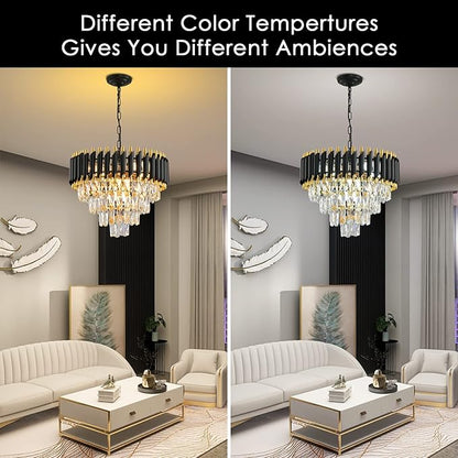 Gold Modern Crystal Chandeliers 4-Tier K9 Round Black and Gold Crystal Chandelier Light Fixture 7 Lights Hanging Pendant Ceiling Light Fixture for Dining Room Living Room Bedroom Entryway Foyer W20in