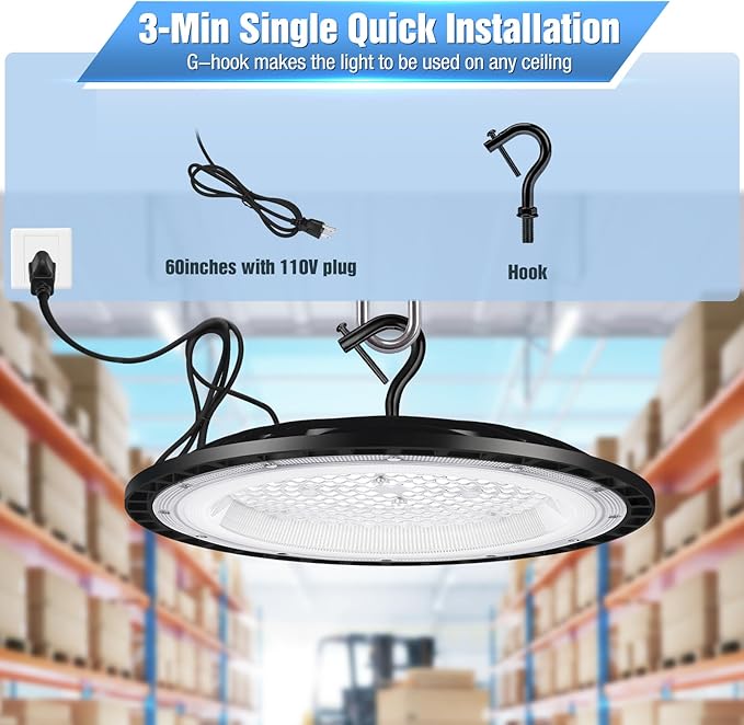 YANYCN 12 Pack 300W UFO Led High Bay Light Fixture,120VAC,5000K Daylight Commercial Shop Bay Lighting,45000LM,[1300W MH/HPS Equiv.] US Plug Area Lighting for Warehouse/Barn/Gym/Factory/Workshop