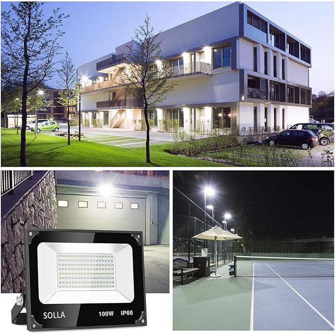 SOLLA 2 Pack 100W Led Flood Light, 8000lm 6000K Daylight White Exterior Flood Lighting, Outdoor Indoor Flood Light Fixture Landscape Security Floodlight Spotlight for Yard, Garden, Garage, Rooftop