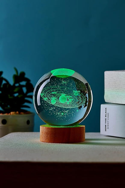 3.15 inch Solar System Crystal Ball lamp,3D K9 Crystal Ball Night Light with Wooden Base,16 Colors Change with Remote Control,Galaxy Light,Birthday Gift for Friends (Solar System)