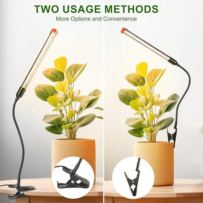 4Pack 2-in-1 Small Clip Grow Lights for Indoor Plants, Bonsai, Succulent, Cactus, 4/8/12/16/20H Timer, 9 Watt Power Draw, NO Need Adapter, Enough Bright, Best Gift for Plants Lover