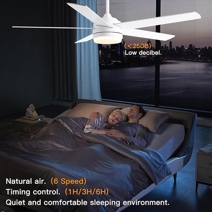 YUHAO 60 Inch White Ceiling Fan with Light and Remote Control.Noiseless,Dimmable,3CCT,6 Speeds Reversible, DC Ceiling Fans for Indoor or Covered Outdoor Use.ETL Listed