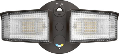 Lithonia Lighting HomeGuard 2-Light LED Outdoor Flood Lights, Outdoor LED Lights, Dusk to Dawn Sensor, Adjustable Lumens, Selectable Color, Square Heads, Dark Bronze (HGX LED 2SH ALO SWW2 120 PE DDB)