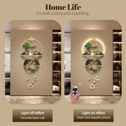 LED Light Decor Wall Art, 3D Art Wall Decor with Light, Decors Walls Sculptures Large 3D Art, Decors Walls Sculptures Lighting Modern, Plug-in Power Supply, Gold C, 19x47IN