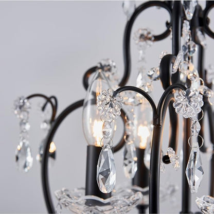 Saint Mossi 4-Lights Crystal Chandelier with Plug, Black Chandelier Light Fixture, Farmhouse Pendant Light Fixtures,K9 Crystal with Black Frame, H17 x D12,Chain Adjustable