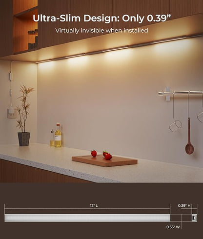 12-Inch Under Cabinet Lighting, Ultra Slim 5CCT Adjustable (2700K-5000K) Hardwired LED Cabinet Lights for Kitchen, Closet, Shelf, 24V Low Voltage, 4 Pack