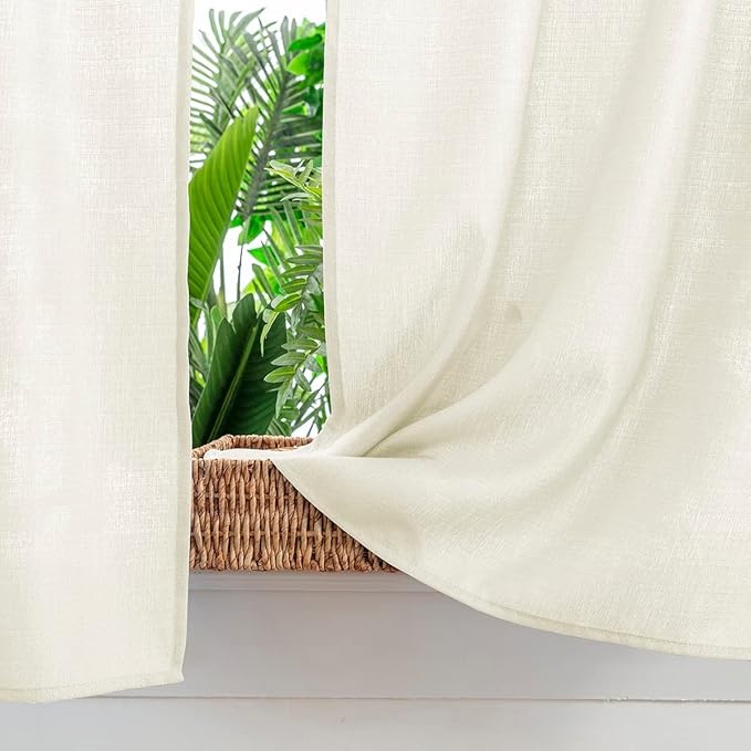 Yancorp Beige Linen Textured Short Curtains - Farmhouse Cafe Style, 24" W x 24" L, Small Windows for Bathroom, Laundry Room