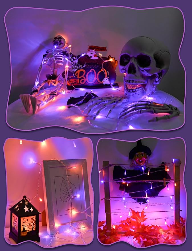Cshare Halloween String Lights Battery Operated With Timer, Orange and Purple Outdoor 9.8ft 30LED, Decorations for Party Yard Pathway Indoor Outdoor
