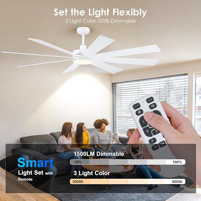 BayDay Farmhouse Rustic Ceiling Fans with Lights and Remote, Bedroom Living Room Kitchen Fans Ceiling with Light Chandier (White, 72 inch)