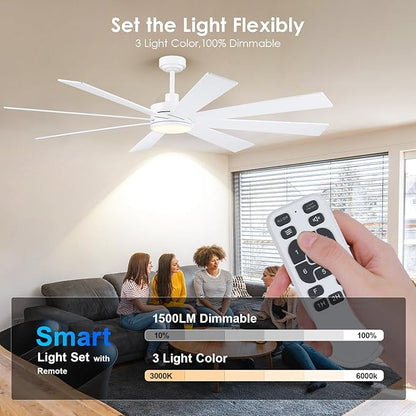 BayDay Farmhouse Rustic Ceiling Fans with Lights and Remote, Bedroom Living Room Kitchen Fans Ceiling with Light Chandier (White, 72 inch)