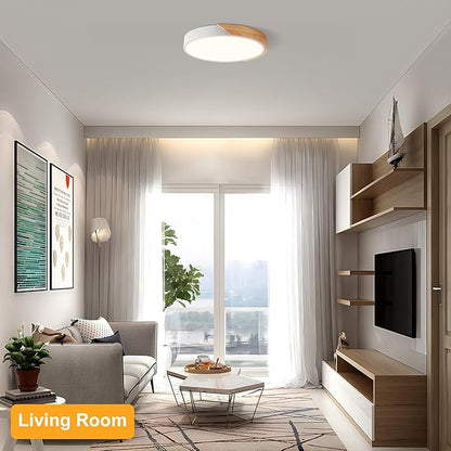 Modern LED Ceiling Light, Minimalist Wood Flush Mount Ceiling Light Fixture, 4000K Not Dimmable, Circle Lighting Lamp with Acrylic Lampshade for Bedroom Dining Room Laundry (White, 15.8'')