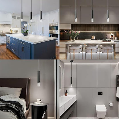 Modern Pendent Lights in Kitchen, Black Mini Pendant Light Bedroom Bedside Table Small Chandelier, Metal Rod Ceiling Pendant Lighting for Kitchen Island Bedroom Restaurant bar (3-Pack)