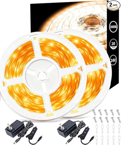 2 Set 10 FT Warm White Led Lights Strip Rope Lights for Housewarming Party Indoor Decor Cuttable Strip Lights for Baby Room Bedroom Living Room Kitchen Ceiling Wall Vanity Mirror Decoration