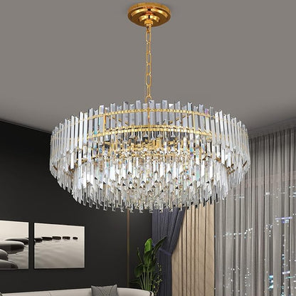 Gold Copper Crystal Chandelier Lighting 39'' for Dining Rooms Bedroom Foyer Entryway Ceiling Hanging Pendant Chandelier Light Fixture Lamp