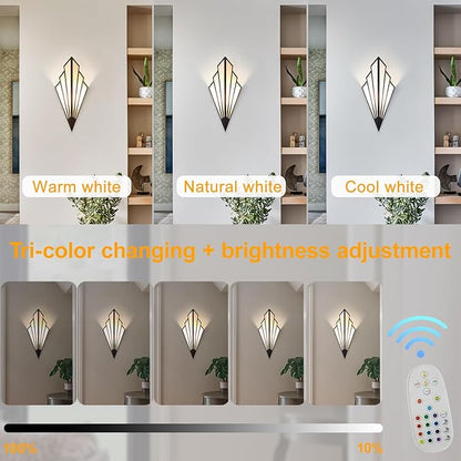Modern Battery Operated Wall Sconces Set of Two, Simple Creative Wall Lamp Art Deco Lighting Fixture with Remote Control, RGB Dimmable Led Wall Light for Bedside Bedroom Living Room (Black)