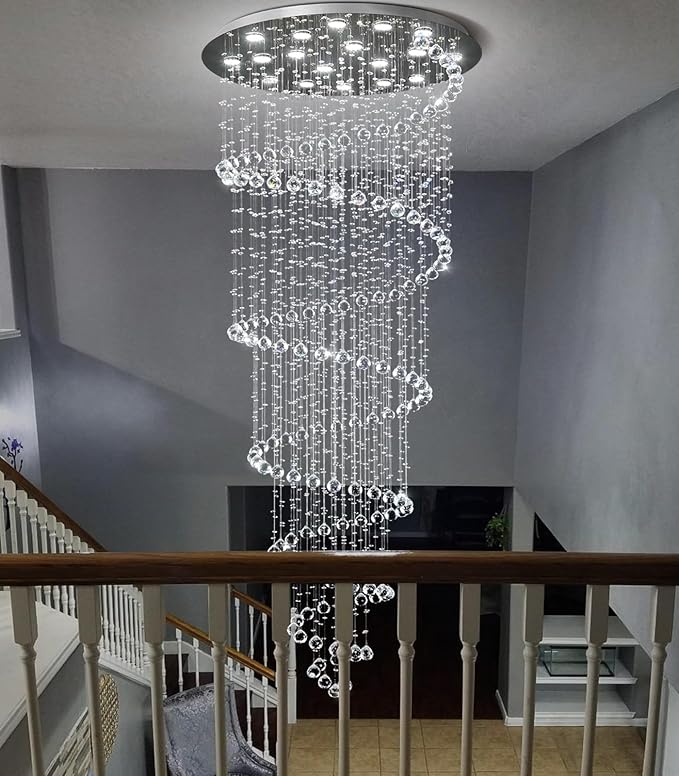 HAIXIANG W40 x H118in Chandelier with LED Bulbs Glam Crystal Light Hight Ceiling Lighting Fixtures for Living Staircase Foyer Entryway