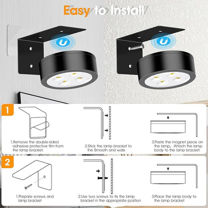 RGB Picture Light Battery Operated Painting Lights for Wall Wireless Magnetic Display Art Light with Remote Controls,Dimmable&Timer for Art Frame Artworking,3Pack Black