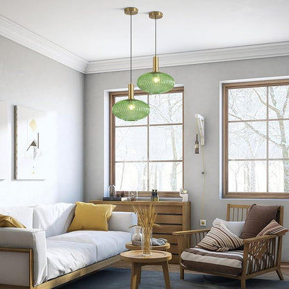KCO Lighting 11.8'' Modern Gold Globe Pendant Light Black Green Glass Bathroom Fixture Adjustable Brass Round Lights Kitchen Island Large Farmhouse Ceiling (L1143-G)
